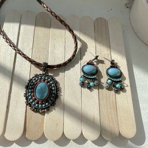 Leather and brass western style jewelry set